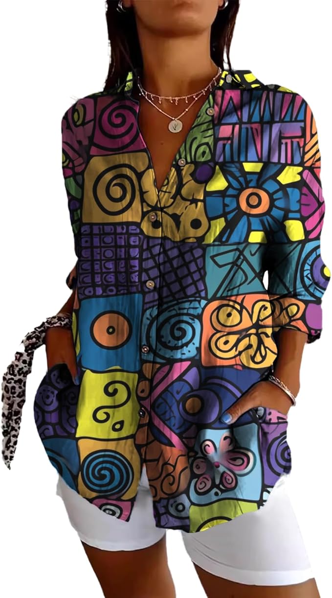 Fashion Summer Shirts V Neck Japanese Art Vintage Floral Graphic Button Down Trendy Hawaiian Holiday Outfits