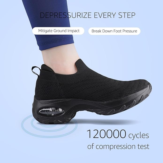 HKR Women's Walking Shoes Arch Support Non Slip Work Shoes Breathable Knit Upper Lightweight for Plantar Fasciitis