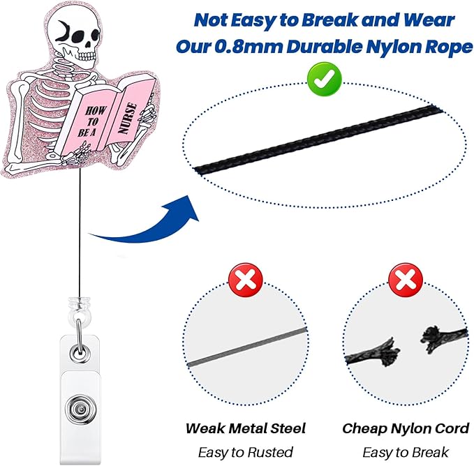 Funny Skeleton Nurse Badge Reel, How to BE A Nurse Fun Badge Holder with Retractable Clip, Pink Medical Badge Clip for RN CNA LPN LVN Hospital Medical Worker Nursing Student