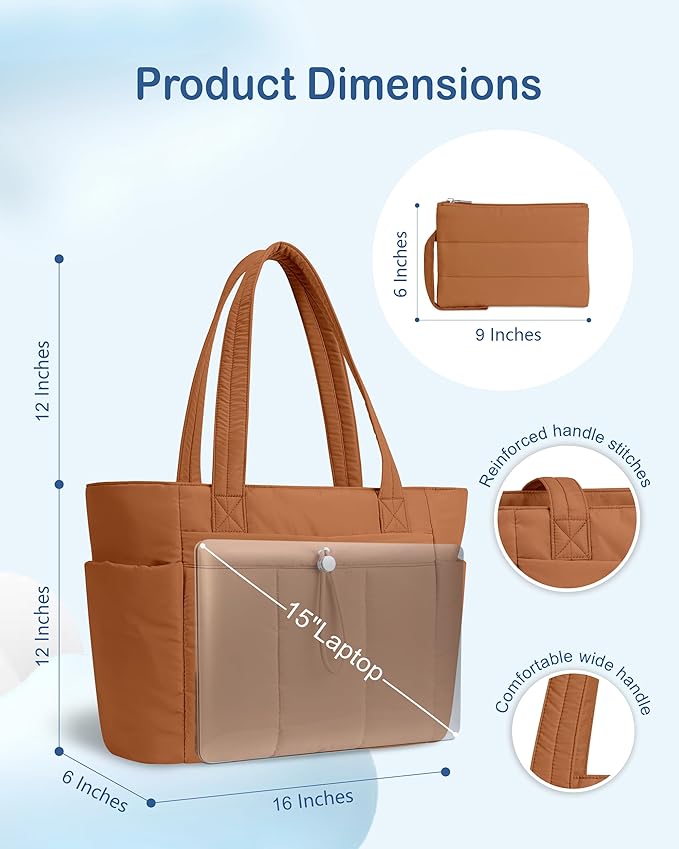 TOPDesign Puffy Tote Bag for Women with Cup Holder & Laptop Compartment & Cosmetic Bag & Trolley Sleeve for Work, Travel