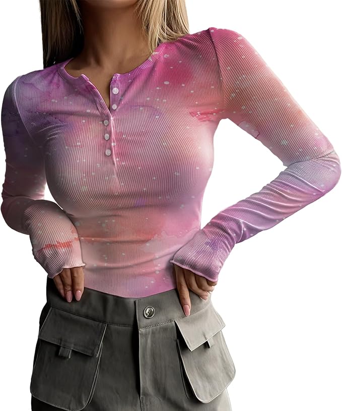 MARSVOVO Fashion Crop Tops for Women Scoop Neck Button Comfy Ribbed Slim Fit Cute Shirts Casual Party Fall Tops