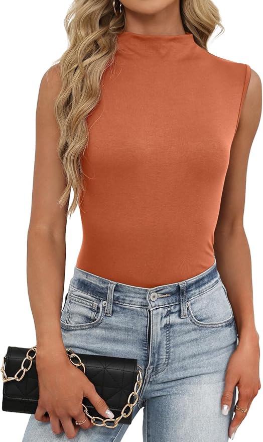 JUSTFASHIONNOW Womens Sleeveless Mock Turtleneck Tank Tops Stretchy Fitted Basic Casual Layer Shirts