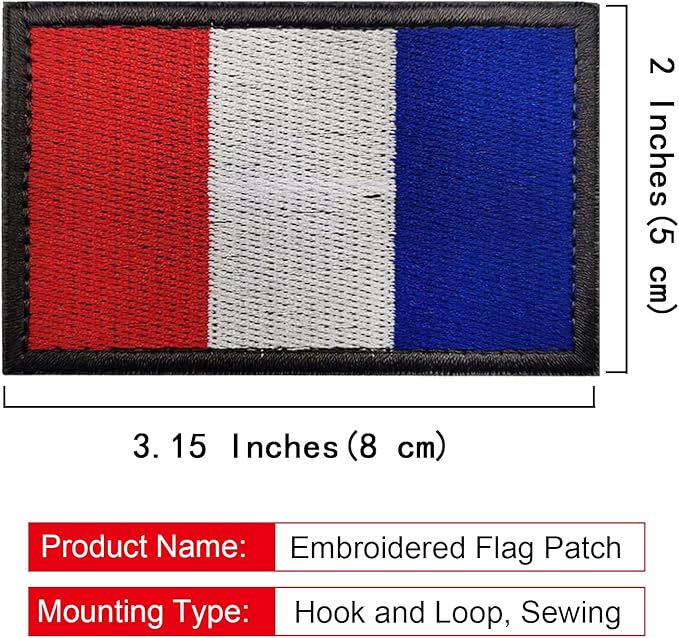 EmWoot 2PCS French Flag Patch Embroidered Morale Patch Military Tactical Patches Hook and Loop(Grey Border)