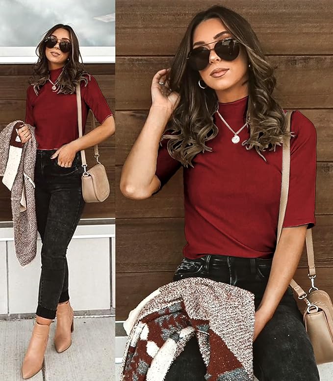 LETSRUNWILD Business Casual Tops for Women Dressy Cute Tops Mock Turtleneck Tshirts Shirts