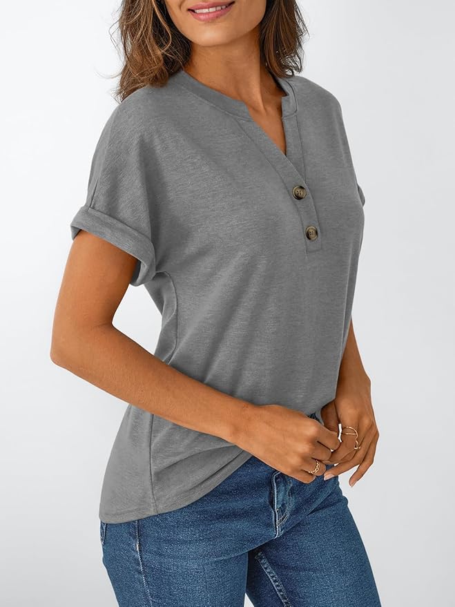 AUTOMET Women's Short Sleeve Shirts Henley Dressy Casual Summer Tops 2026 Spring Fashion Trendy Cute T-Shirts