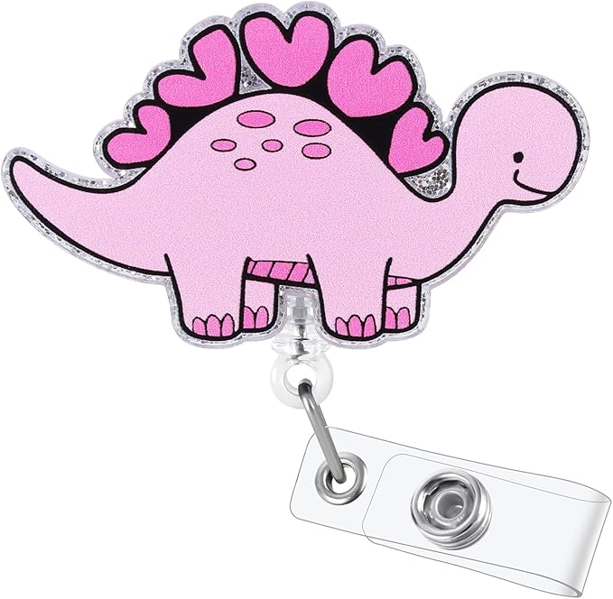 Pink Dinosaur Badge Reel, Cute Nursing Badge Reel, Retractable ID Badge Holder Clip, Nurse Badge Reels, Nursing Student Name Badge Holders, RN CNA MA Medical Worker Nurse Accessories