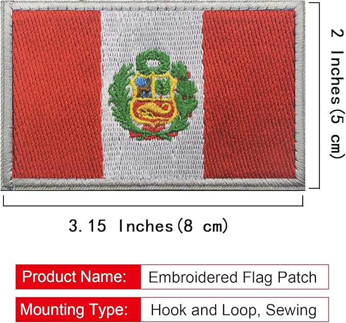 EmWoot 2PCS Peru Flag Patch Embroidered Morale Patch Military Tactical Patches Hook and Loop