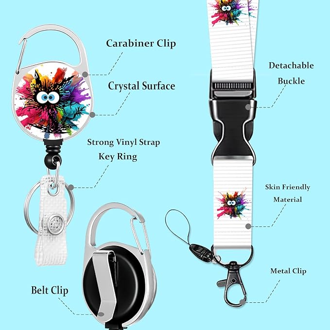 ID Badge Holder Funny Black Cat Badge Reel Retractable Heavy Duty Detachable Name Tag Clips Color Cute Cat Lanyard Reel I'm Fine Everything is Fine Lanyards for Badges Kids Nurse Teacher Office Gifts