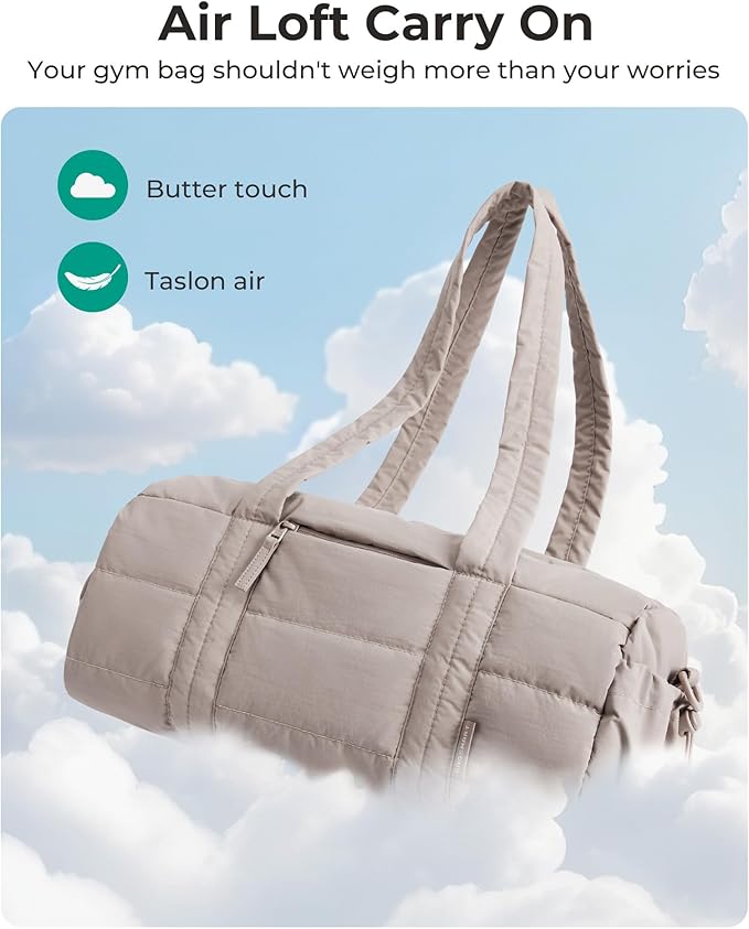 BAGSMART Reiki Gym Bag for Women, Medium Yoga Mat Crossbody Bag with Wet & Dry Pocket, Quilted Gym Shoulder Bag for Weekend, Lavender Gray