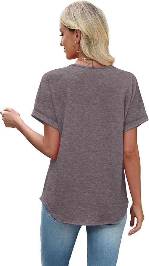 Sipaya Womens Blouses Dressy Casual Summer Shirts Short Sleeve Lace Front Boho Tunic Tops for Leggings Fashion Clothes