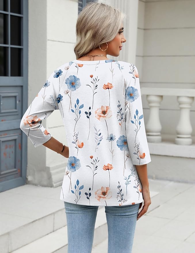 Zeagoo 3/4 Length Sleeve Womens Tops Casual V Neck Shirts Soft Basic Tees Business Work Blouses