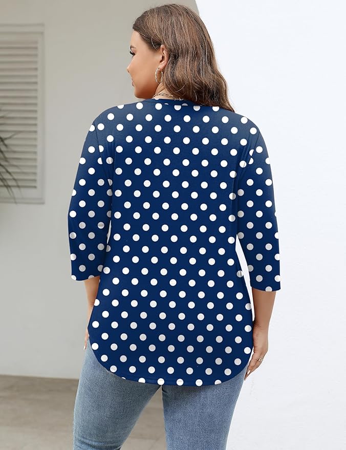 TFSDOD Womens Plus Size Tops V Neck T Shirts 3/4 Sleeve Blouse Summer Casual Tees XL-5X