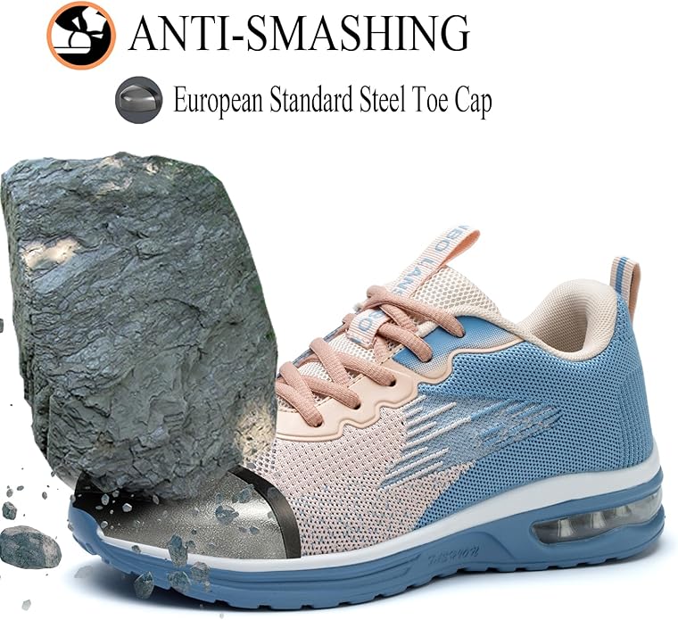 Steel Toe Shoes for Women Lightweight Breathable Safety Work Sneakers Non Slip Puncture Proof Utility Slip On Footwear for Industrial Construction