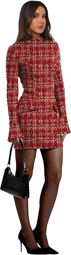 OFEEFAN Women's Fall Long Sleeve Mock Neck Dress Basic Party Club Bodycon Mini Dresses