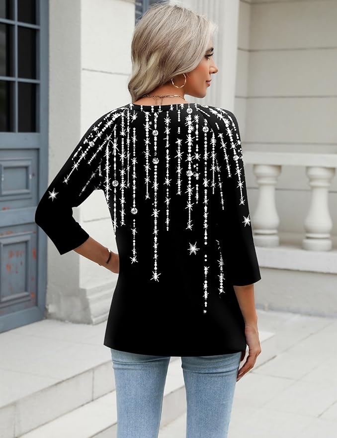 Zeagoo 3/4 Length Sleeve Womens Tops Casual V Neck Shirts Soft Basic Tees Business Work Blouses