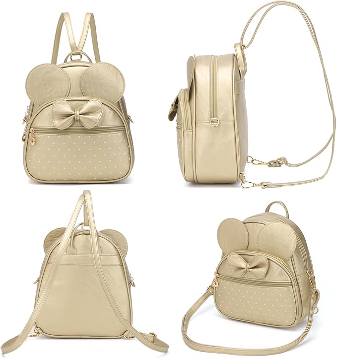 KL928 Girls Mini Backpack Bowknot Polka Dot Cute Daypacks Convertible Shoulder Bag Purse for Women (L.Gold)