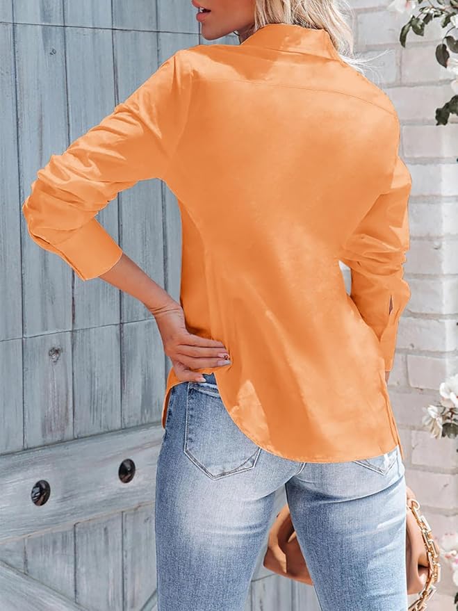 siliteelon Women's Button Down Shirts Long Sleeve Dress Shirts Wrinkle Free Collared Work Office Solid Blouses Corset Tops