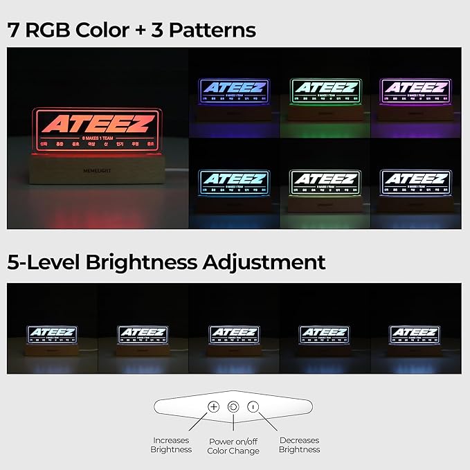 MEMELIGHT at.zee Night Light, Kpop Merchandise, Korean Idol Lamp for Atiny, 7RGB Color, Dimmer, 8.3 x 4.2 x 1.7