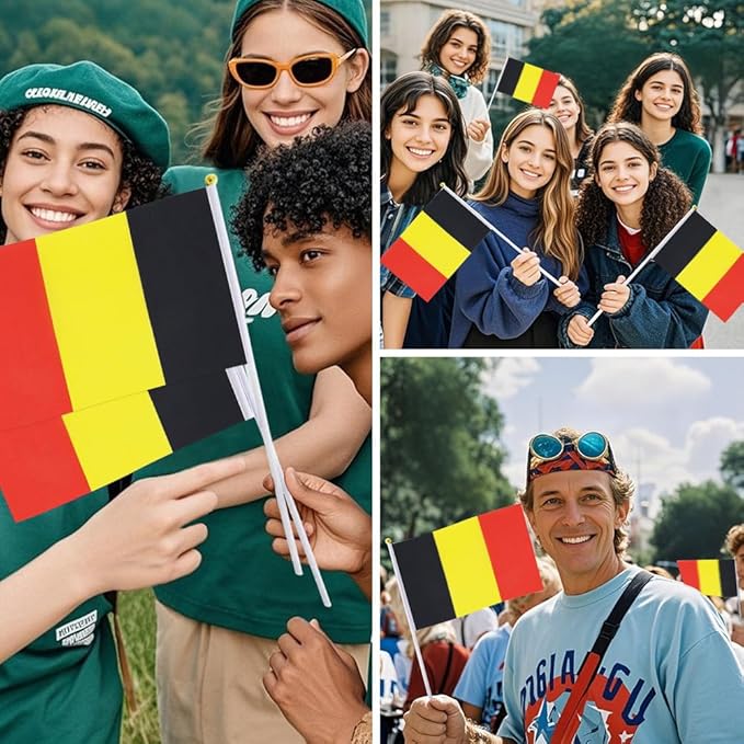 20 Pack Small Belgium Flags on Stick Mini Handheld Belgian Flag for Parades, Independence Day and Patriotic Events 5x8 Inch Durable Weather-Resistant Flags with 12 Inch Sticks(Belgium)