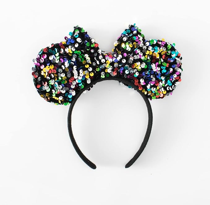 KARETT Sequins Mouse Ears Headband With Glitter Bow Princess Party Decorations For Girls Women