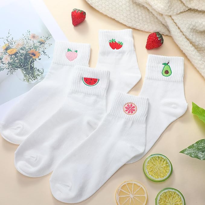 Eurzom 10 Pairs Socks Womens Crew Elastic Ankle Length Cotton Socks Aesthetic Cute Lightweight Low Cut Gifts for Women