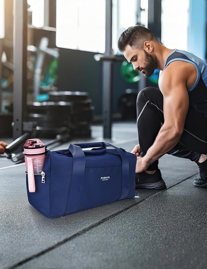 Gym Bag for Women and Men with Shoe Compartment & Wet Pocket - Duffle Bag for Travel Sports Fitness Workout Athletic, 19"-Medium, Navy Blue