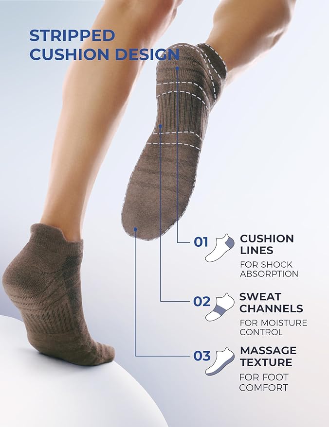 CS CELERSPORT 6 Pack Athletic Running Ankle Socks, Cotton Low Cut Cushioned Anti-Blister Tab Sports Socks Men Women