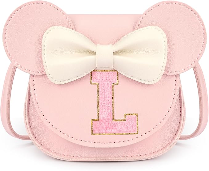 mibasies Toddler Purse Girl Gifts: Girls Birthday Gifts for 3-8 - Toys for Ages 2-4 Girls Mouse Ears Purse, Pink, Letter L