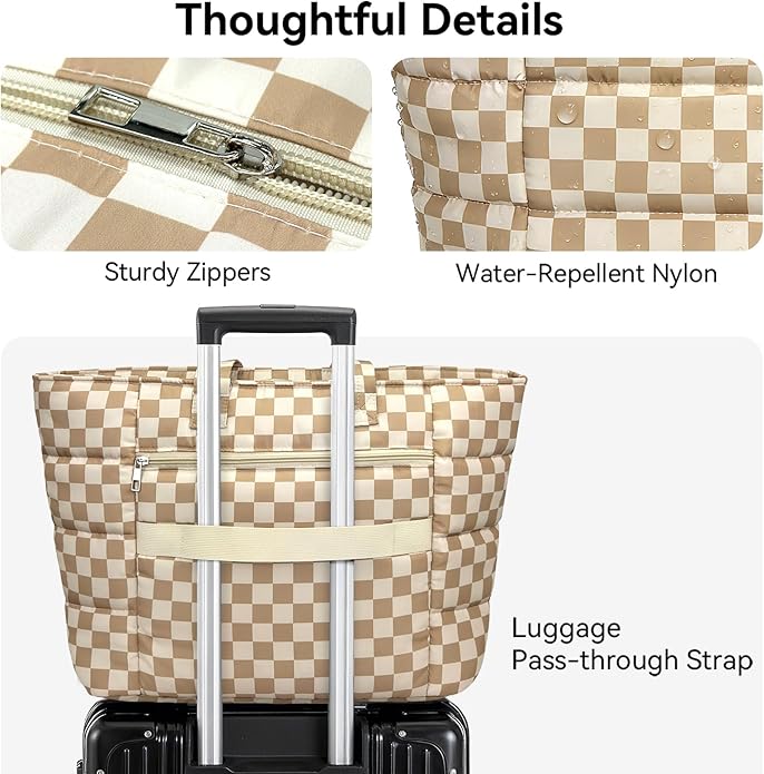 Puffer Tote Bag for Women, Lightweight Puffy Shoulder Bag with Handbag for Travel, Work, Gym, Laptop Bag for Nurse Teacher