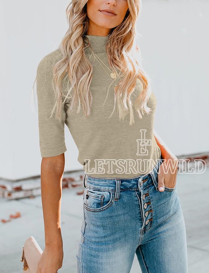 LETSRUNWILD Business Casual Tops for Women Dressy Cute Tops Mock Turtleneck Tshirts Shirts