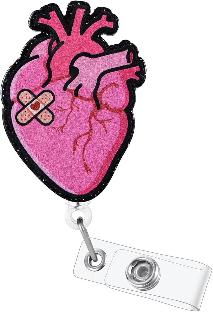 Cute Cardiac Nurse Badge Reel, Funny Heart Retractable ID Card Medical Badge Holder, Name Tag Badge Clip for RN CNA MA ICU/CCU CCM CTS Card Critical Care Nurse Nursing Cardiologist Doctor Student