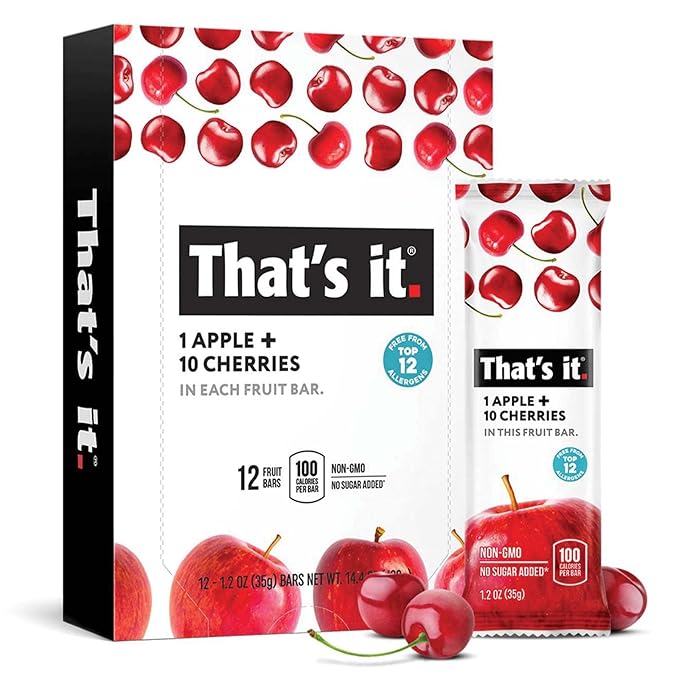 That’s it. Variety, 100% Natural Real Fruit Bar, High Fiber Vegan, Gluten Free Healthy Snack, Paleo for Children & Adults, Non GMO No Added Sugar, (Mango, Cherry, Banana) (36 Pack)