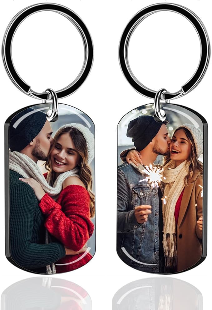 RSQGT Personalized Custom Keychain with Picture - Double Sided Engraving Photo Text Customized Key Chains for Men Boyfriend