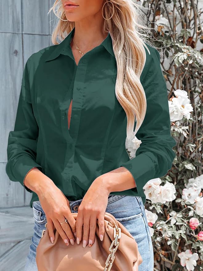 siliteelon Women's Button Down Shirts Long Sleeve Dress Shirts Wrinkle Free Collared Work Office Solid Blouses Corset Tops