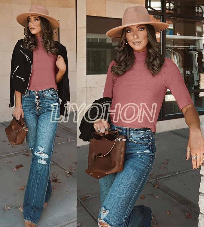 LIYOHON Womens Tops Dressy Casual Mock Turtleneck Business Short Sleeve T Shirts Going Out Tops 2026