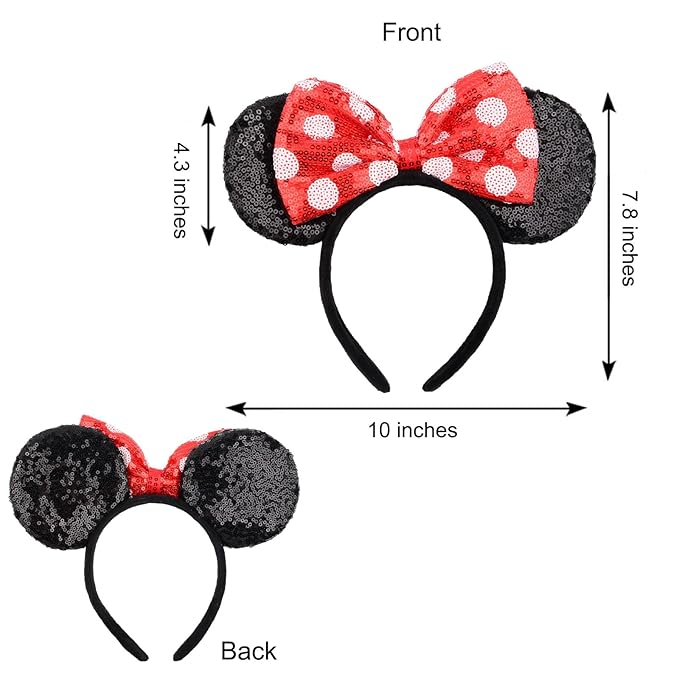 HoveBeaty Mouse Ears Headbands Shiny Sequin Bows Hairband Hair Accessories for Christmas Holloween Cosplay Parties