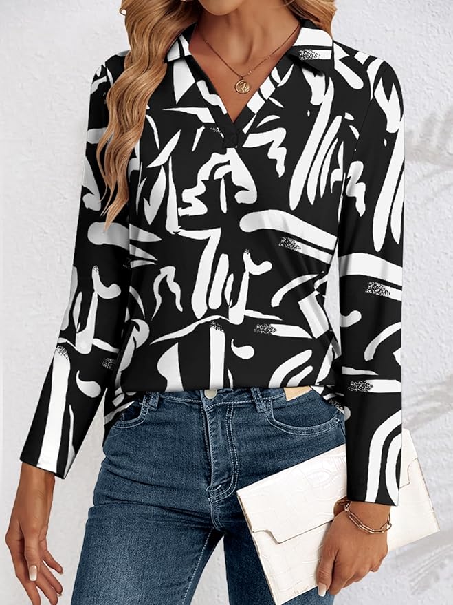 3/4 Length Sleeve Womens Tops Dressy Casual V Neck Polo Shirts Business Work Blouses 2025 Trendy Tunic Top