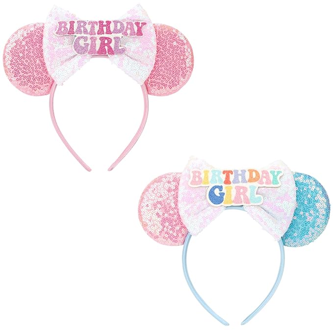 DRESHOW Mouse Ears Bow Headbands Glitter Party Decoration Cosplay Costume for Women