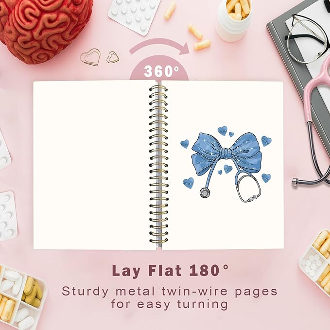 Lacama Bow Nurse Notebook Journal, Blue Nursing School Essentials, Nursing Student Graduation Gifts, Nurse Gifts for Women Nurse Appreciation Gift, Coquette Stuff Stethoscope Notebook