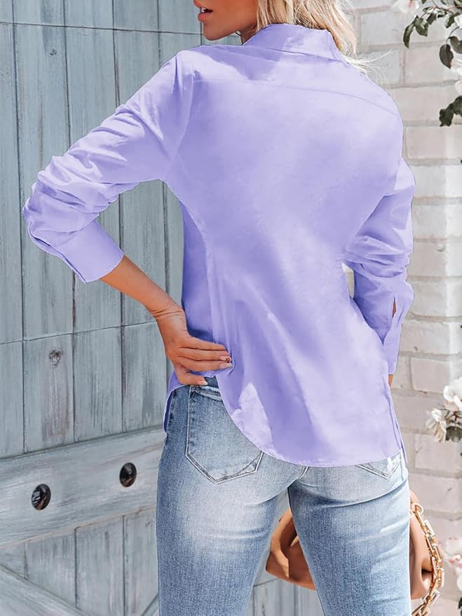 siliteelon Women's Button Down Shirts Long Sleeve Dress Shirts Wrinkle Free Collared Work Office Solid Blouses Corset Tops
