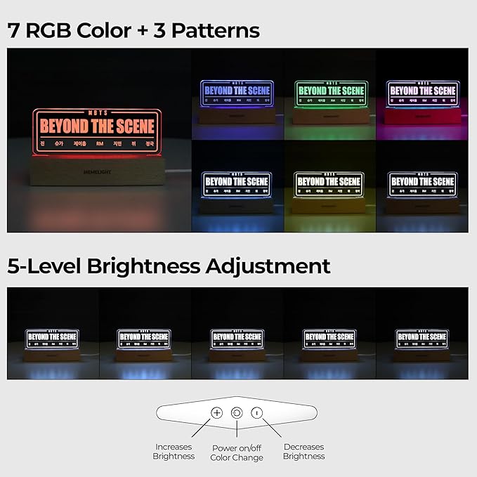 MEMELIGHT BTS Night Light, Beyond The Scene Lamp, Kpop Merchandise, Korean Idol Lamp for Army, 7RGB Color, Dimmer, 8.3 x 4.2 x 1.7