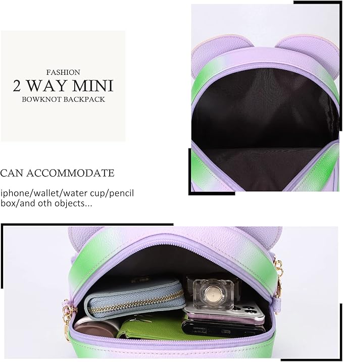 KL928 Girls Mini Backpack Bowknot Polka Dot Cute Small Daypacks Convertible Shoulder Bag Purse for Women