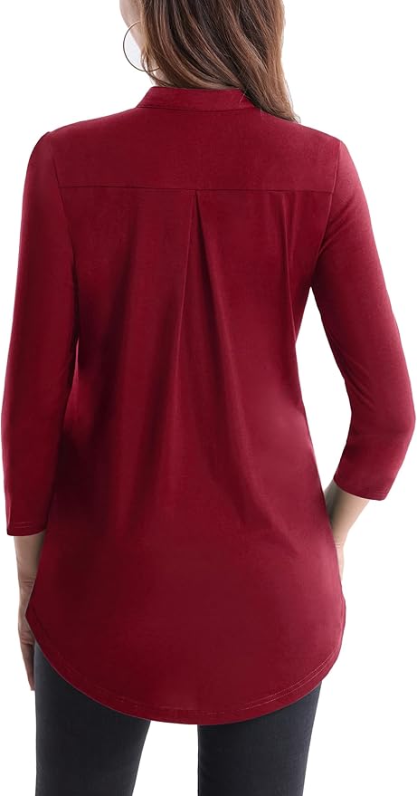BAISHENGGT 3/4 Sleeve Tops for Women Notch V Neck Floral Work Blouses Dressy Casual Loose Fit Going Out Tunic Tops