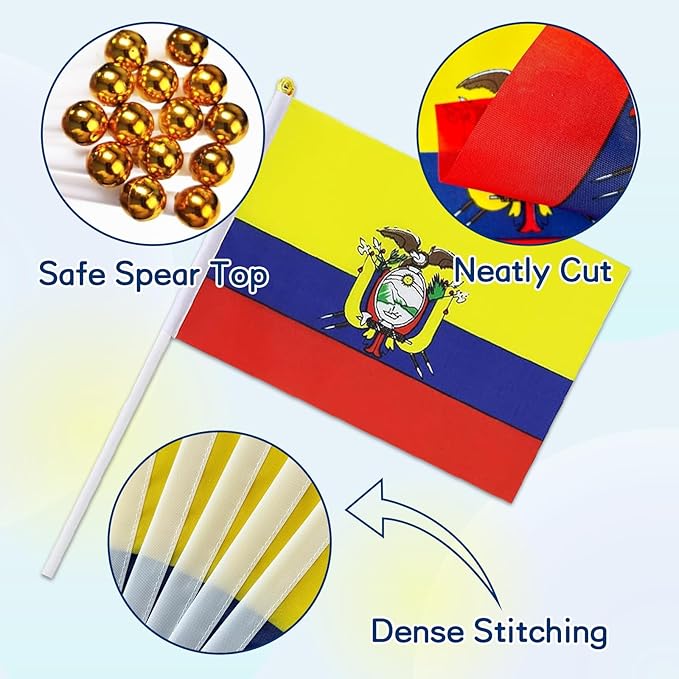 Ecuador Flag Small Ecuadorian Flag 12 Pack Mini Hand Held Ecuadorian Flags on Sticks for Party Parades Sports Events Patriotic Holiday Decorations