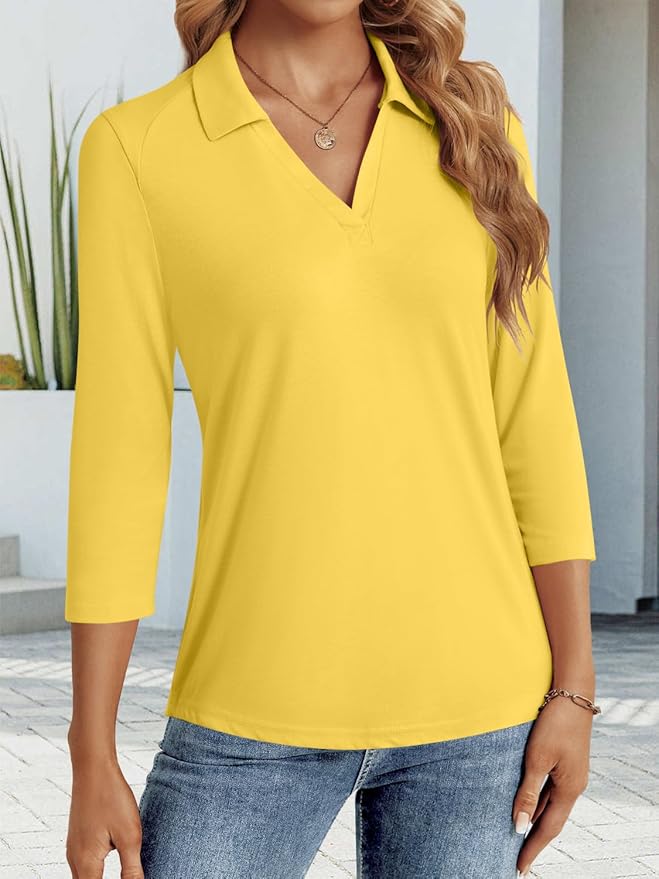 3/4 Length Sleeve Womens Tops Dressy Casual V Neck Polo Shirts Business Work Blouses 2025 Trendy Tunic Top