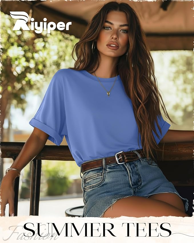 Riyiper 3 Pack Women's Oversized T-Shirt Half Sleeve Summer Tees Casual Loose Fit Crew Neck Basic Tops