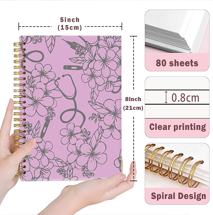 Lacama Nurse Notebook Journal, Nursing School Essentials, Nursing Student Graduation Gifts, Nurse Gifts for Women Nurse Appreciation Gift, Nurses Week Gifts, Stethoscope Flower Spiral Notebook(Purple)