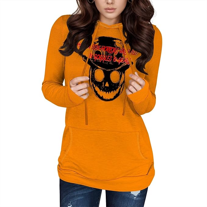 domirica Halloween Sweatshirts For Women Long Sleeve Spooky Graphic Sweatshirts Pumpkin Pullover Halloween Party Club Wear