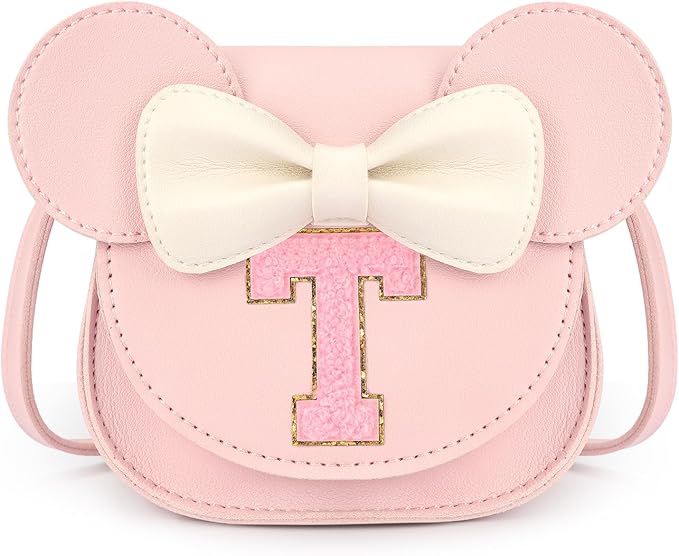 mibasies Toddler Purse Girl Gifts: Girls Birthday Gifts for 3-8 - Toys for Ages 2-4 Girls Mouse Ears Purse, Pink, Letter T