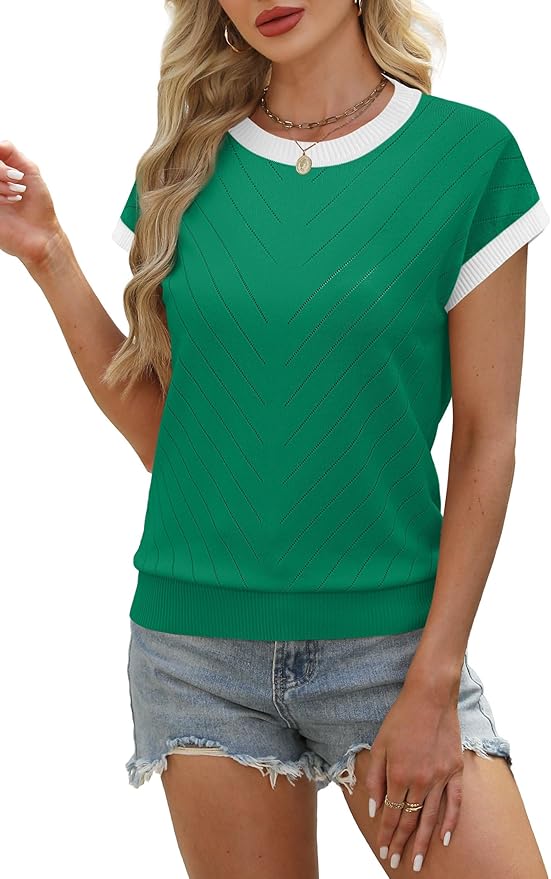 WIHOLL Short Sleeve Sweater for Women Summer Tops 2026 Business Casual Outfits Beach Vacation Clothes